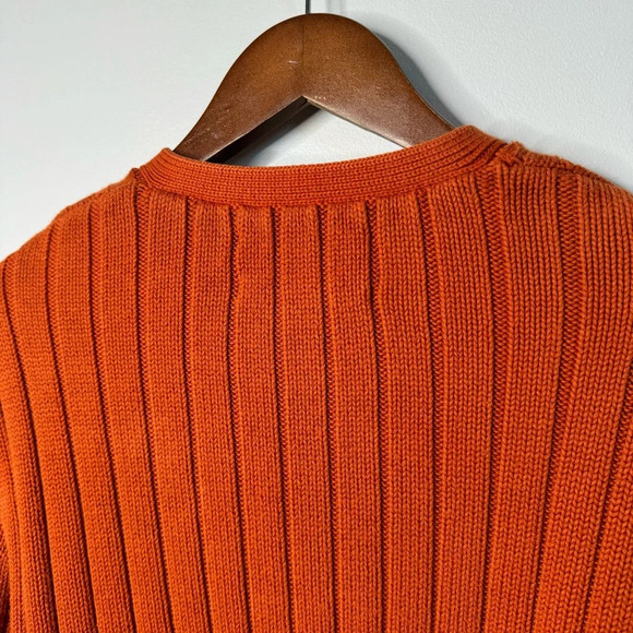 Abercrombie & Fitch Men’s Y2K Orange Ribbed Cotton V-neck Moose Logo Sweater - Picture 11 of 11